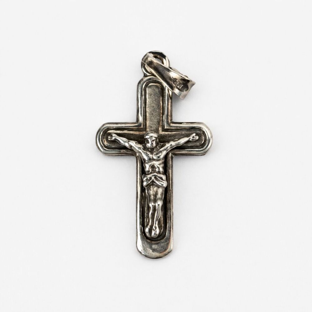 Italy 925 Sterling Silver Crucifix Pendant Catholic Cross Jesus Vintage